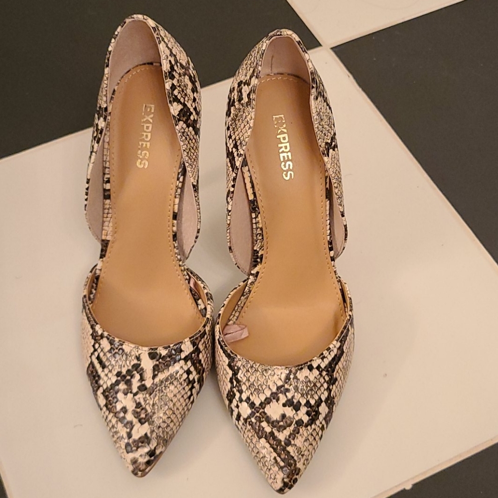 Express snake print heels